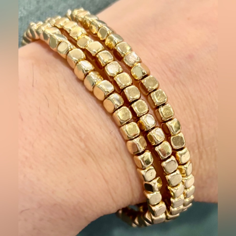 Set of 3 Gold-Tone Beaded Wrap Bracelet - Women Jewelry